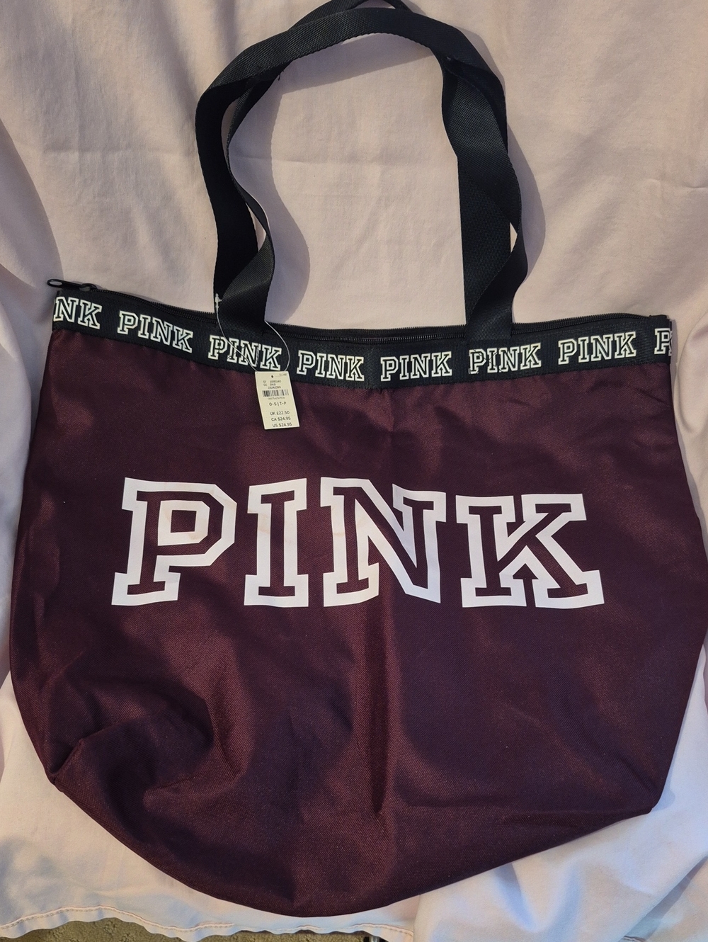 NWT PINK Victoria's Secret Maroon & Black Logo Tote